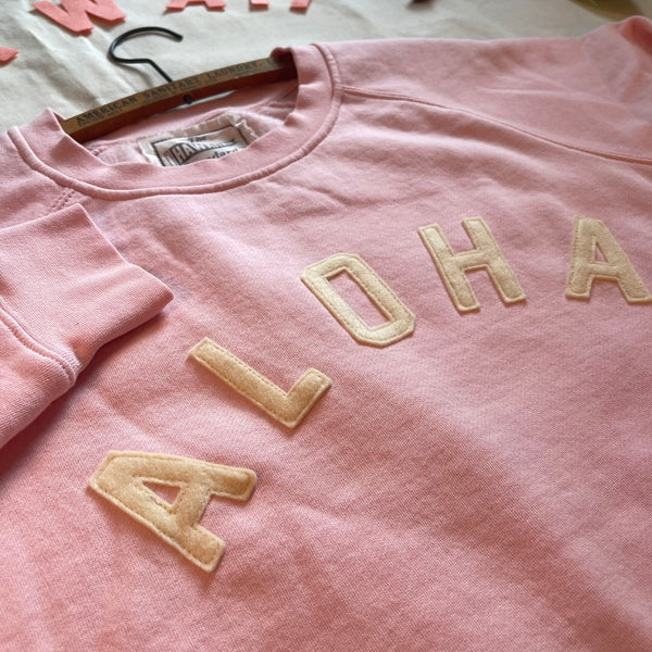 Mens Raglan Fleece Light Pink x Ivory ALOHA Applique