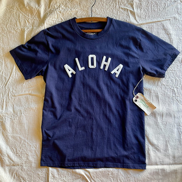 Mens Cotton T-Shirt in Navy x Aloha applique