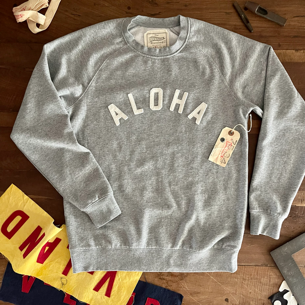 Mens Raglan Fleece Grey Heather x Ivory Aloha applique